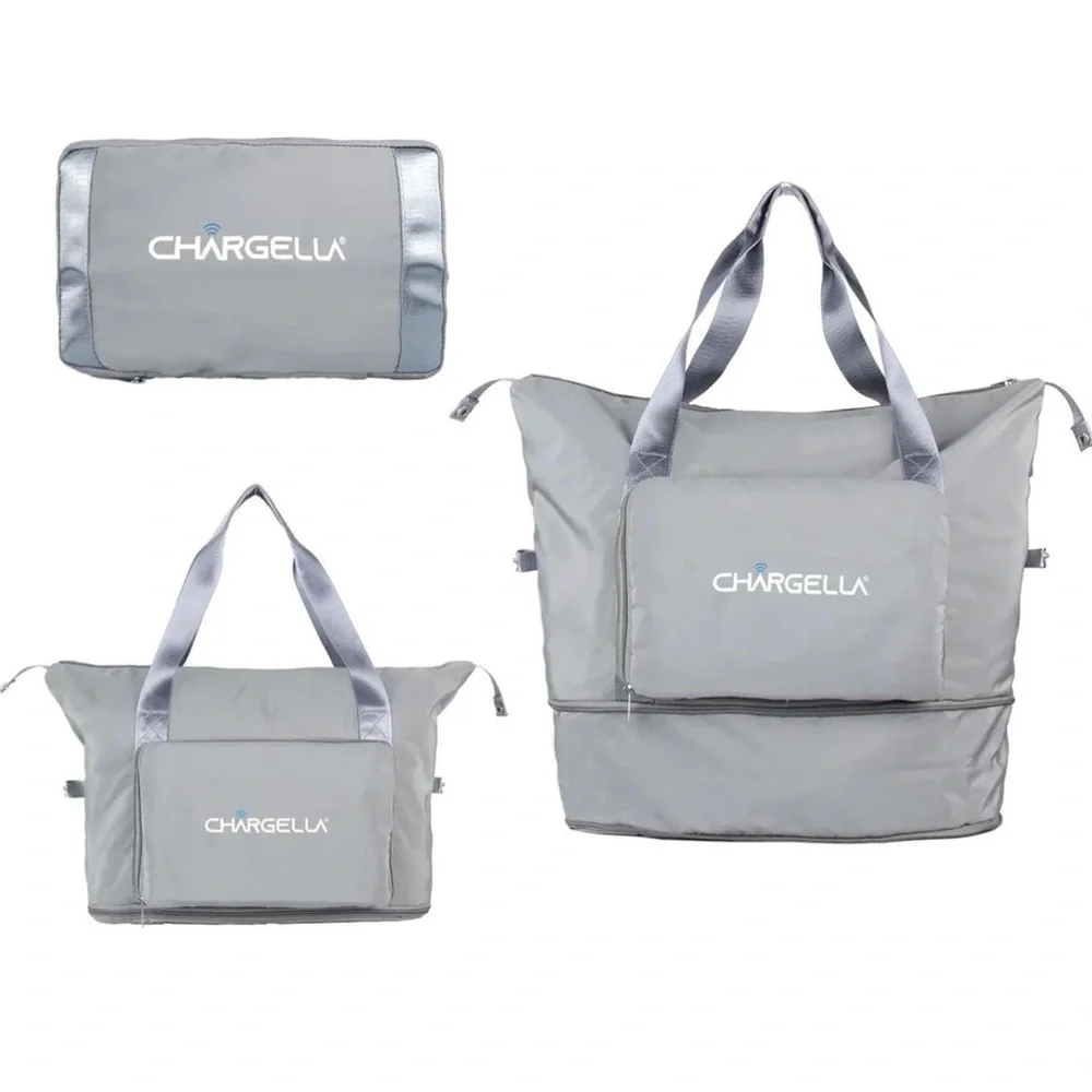 Chargella Large Folding Duffel Tote Bag Shoulder Luggage Handbag Charging Port